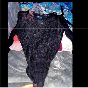 Girls Black Floral see thru long sleeve bodysuit